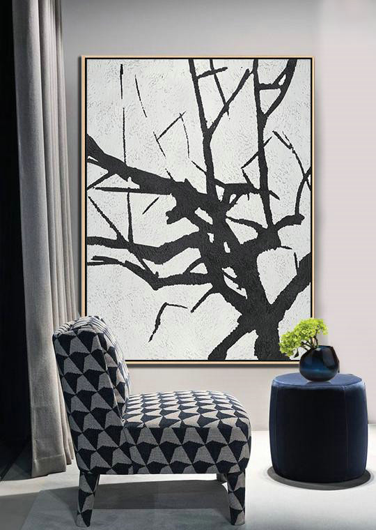 Original Painting Hand Made Large Abstract Art,Black And White Minimalist Painting On Canvas - Acrylic Painting On Canvas